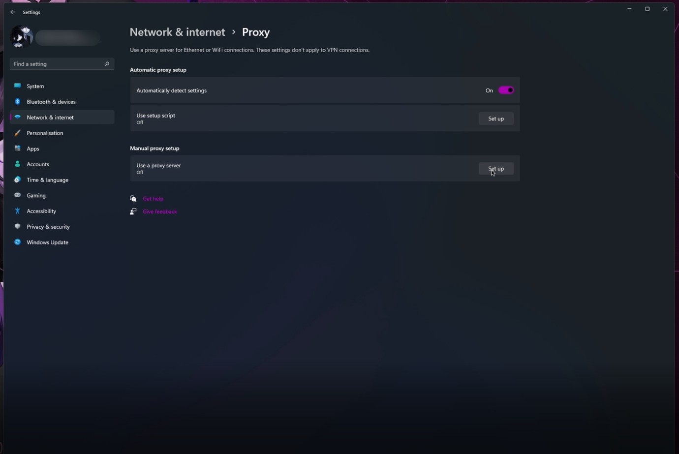 Removing proxy settings in Chrome