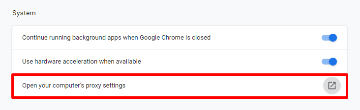Windows proxy configuration settings