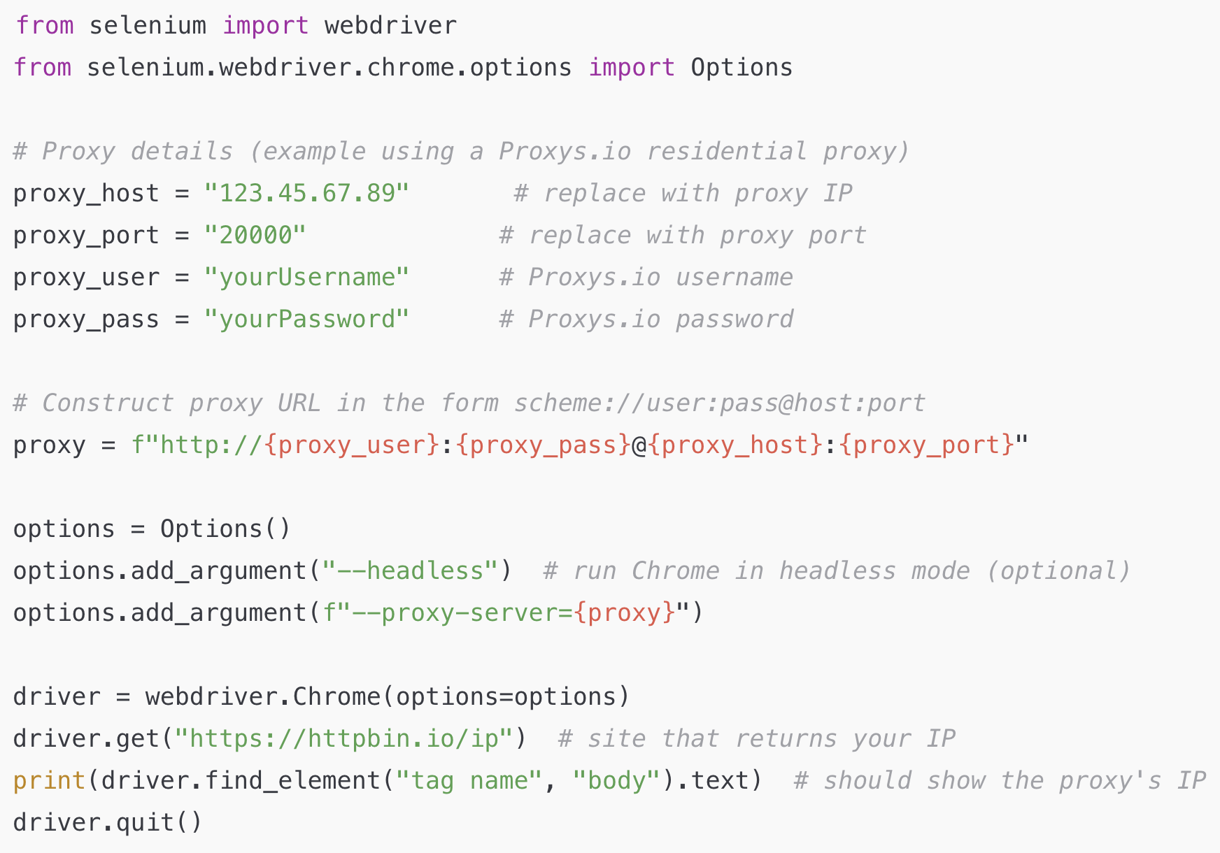 Selenium with proxy