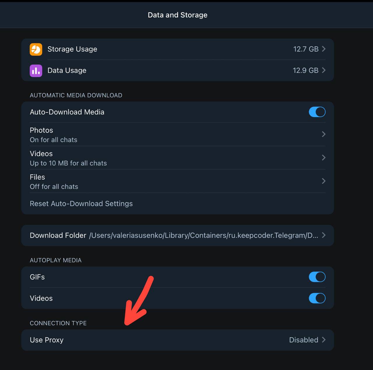 Configuring proxy in Telegram app