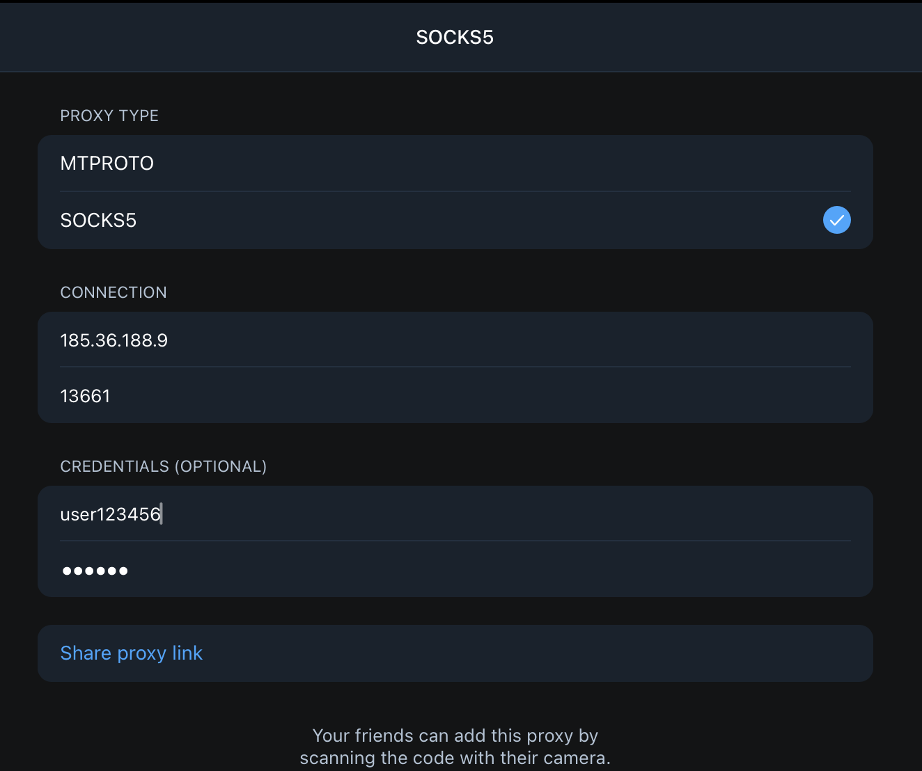 MTProto proxy configuration in Telegram