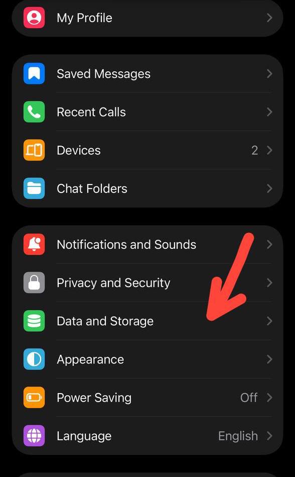 Telegram connection settings menu