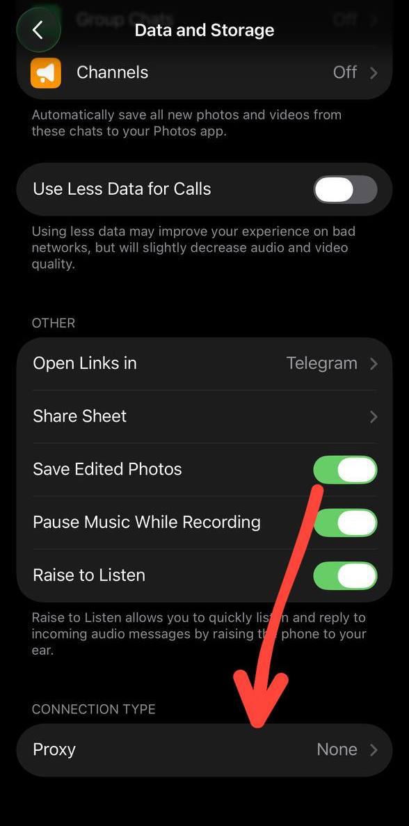 Entering proxy details in Telegram