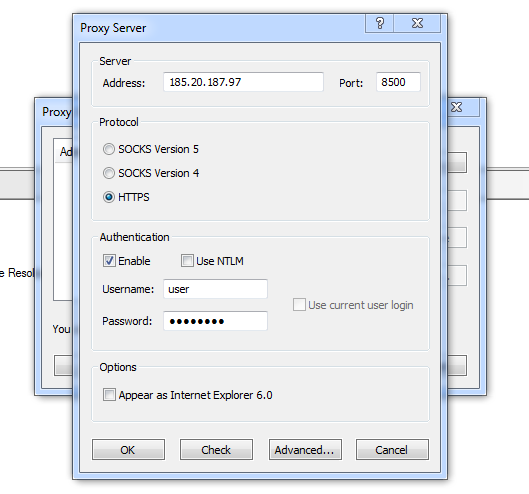 Proxy configuration in Proxifier