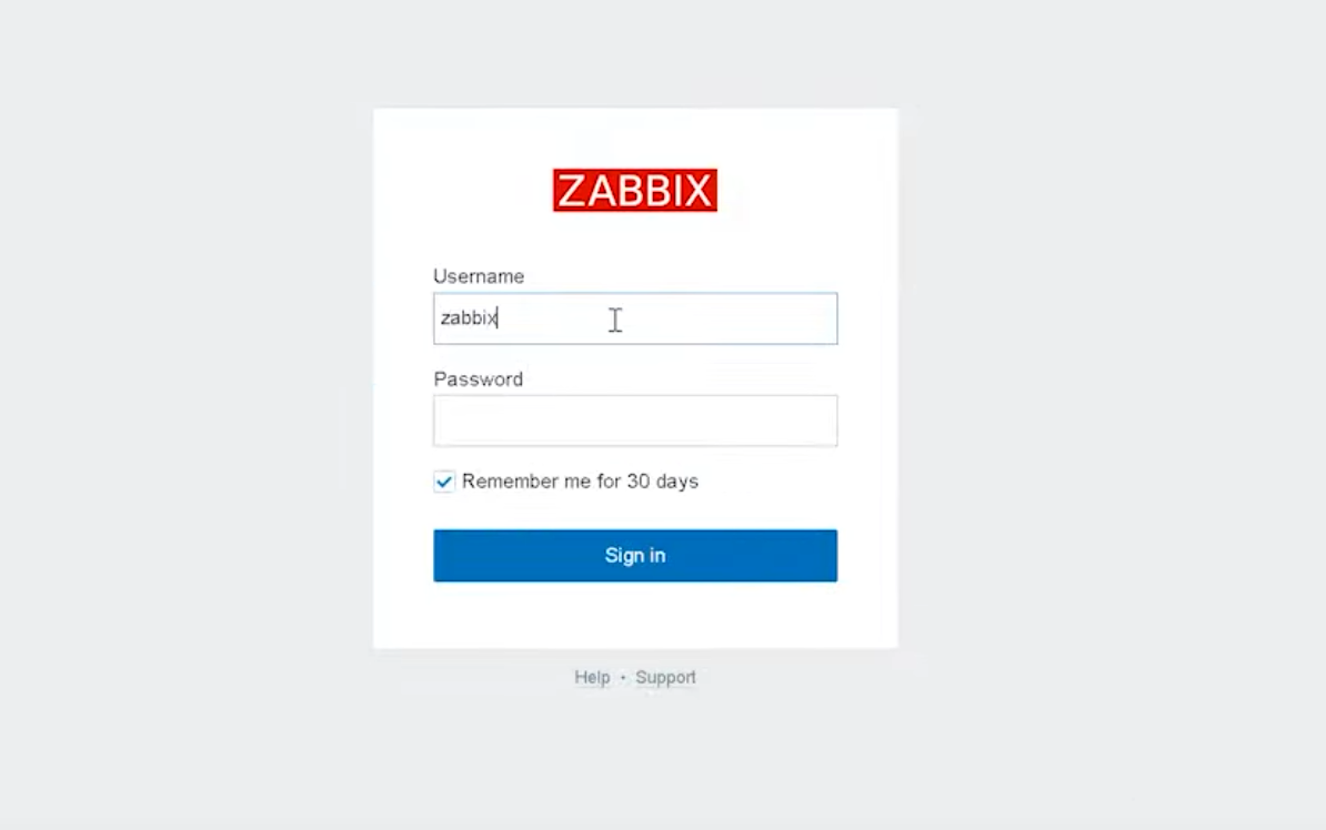 log in Zabbix